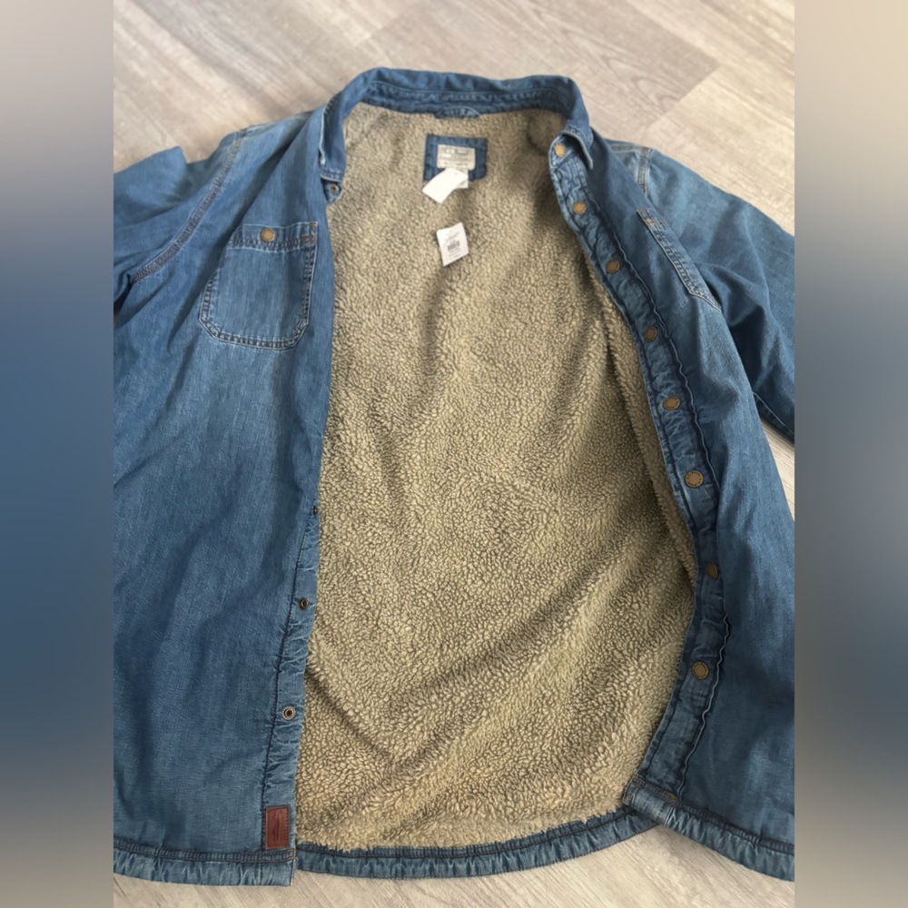 LL Bean Trucker Shacket Men's L-Tall Denim Sherpa Lined Chore Shacket Farmer Ag - Picture 12 of 13